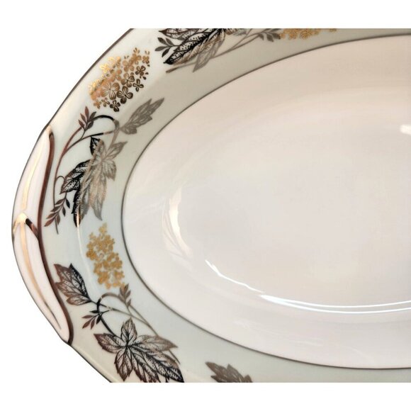 Noritake China Silvine 5487 Large Serving Platter Green Gold Flowers Silver Trim - Picture 2 of 13